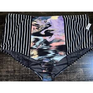 NWT TORRID High Waist Swim Bottom Sz 6X Black Blue Stripe Shorline